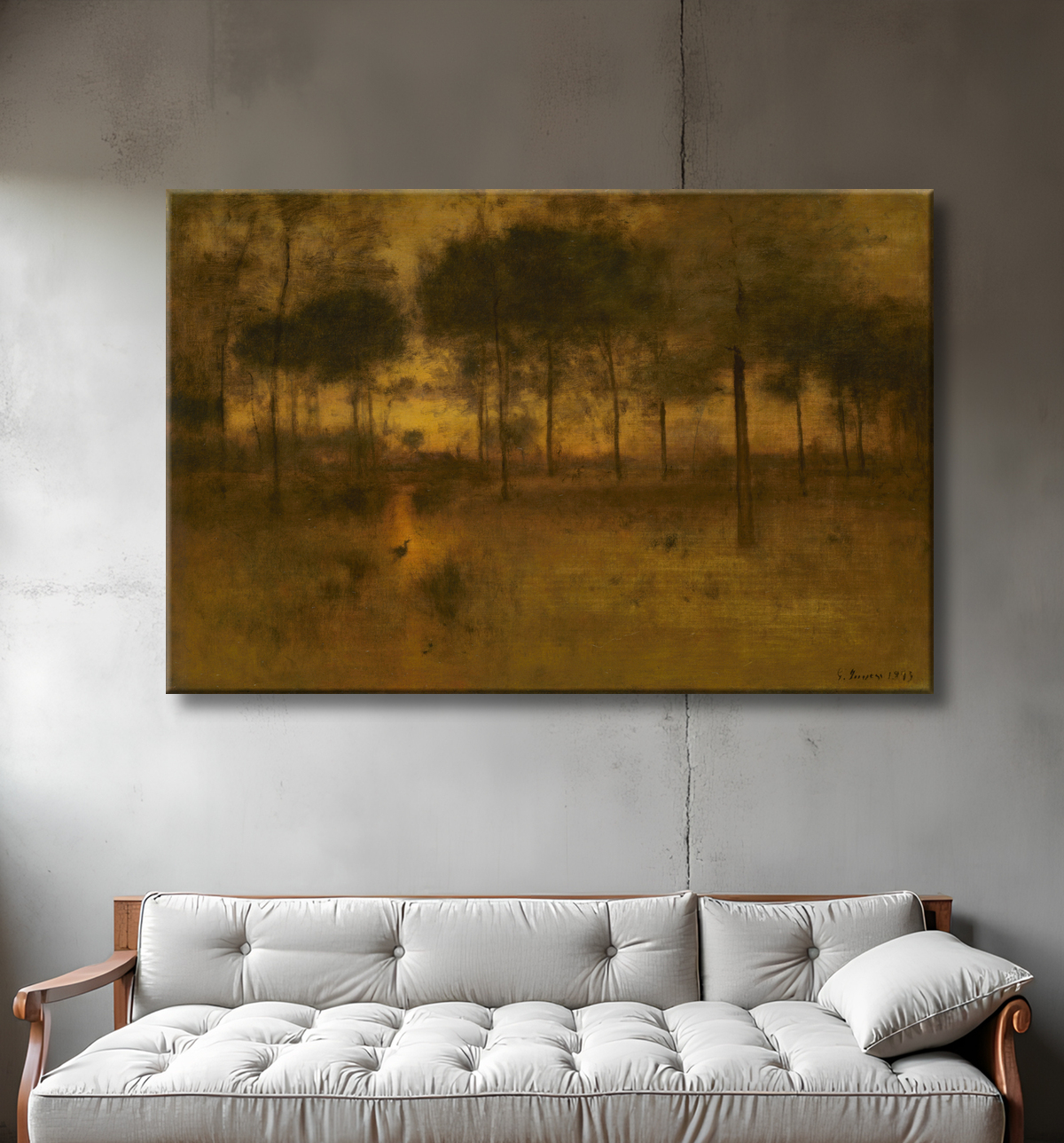 Reproduction La maison du héron de George Inness avec decor