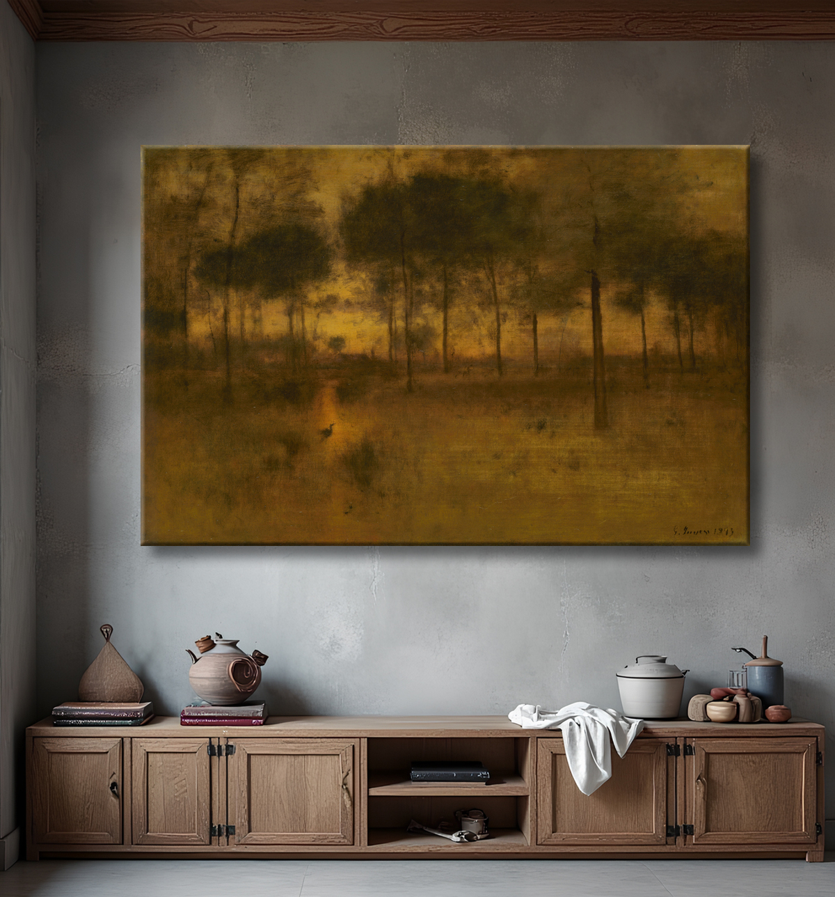 Reproduction La maison du héron de George Inness avec decor