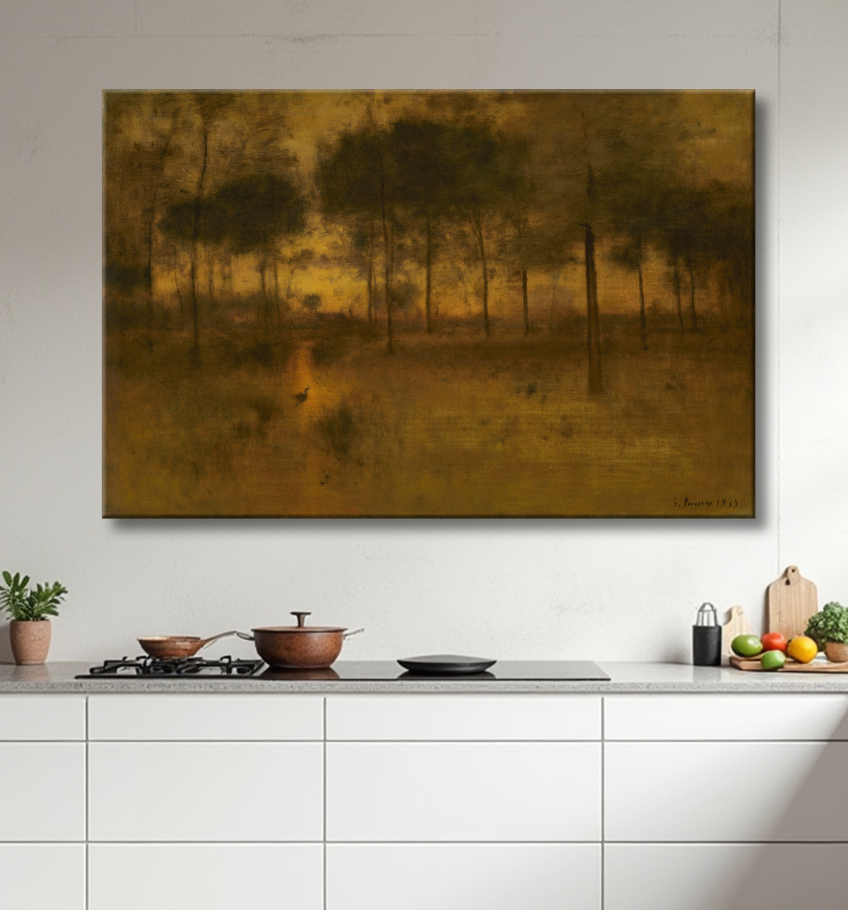Reproduction La maison du héron de George Inness avec decor