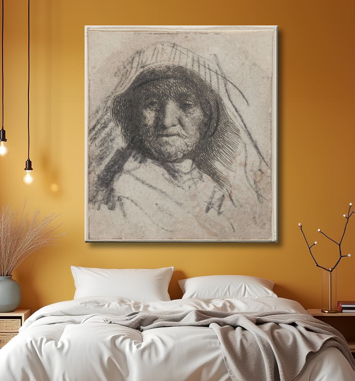 Reproduction La mère de Rembrandt de Rembrandt van Rijn avec decor