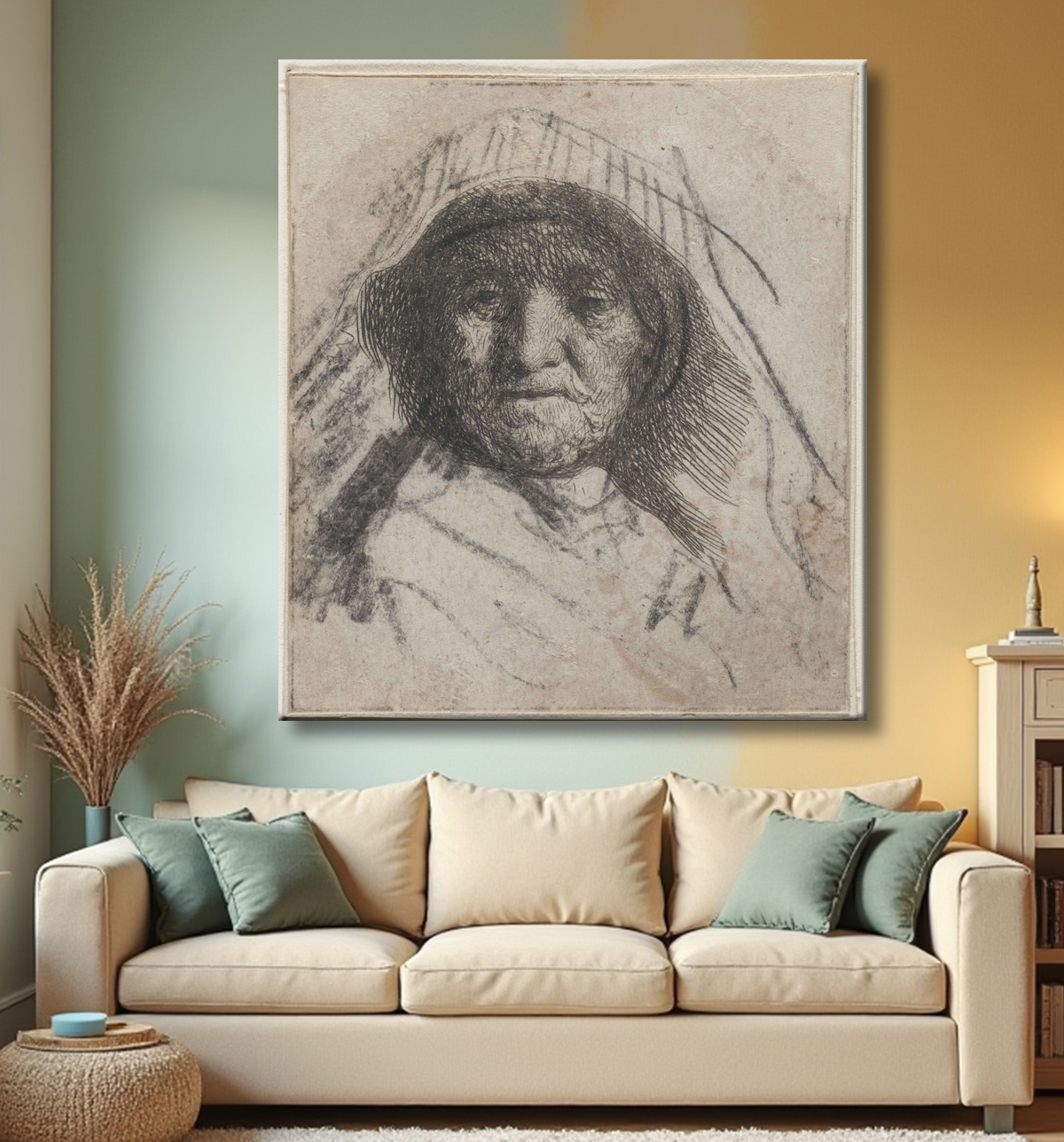 Reproduction La mère de Rembrandt de Rembrandt van Rijn avec decor