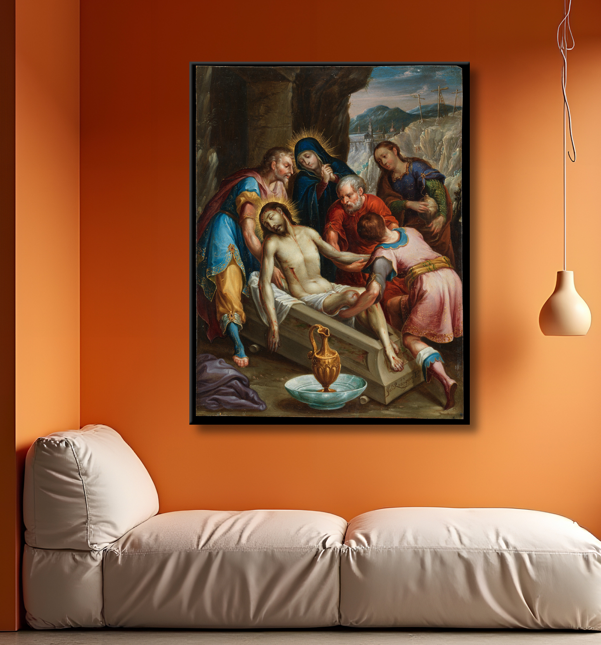 Reproduction La mise au tombeau du Christ de Juan Rodríguez Juárez avec decor