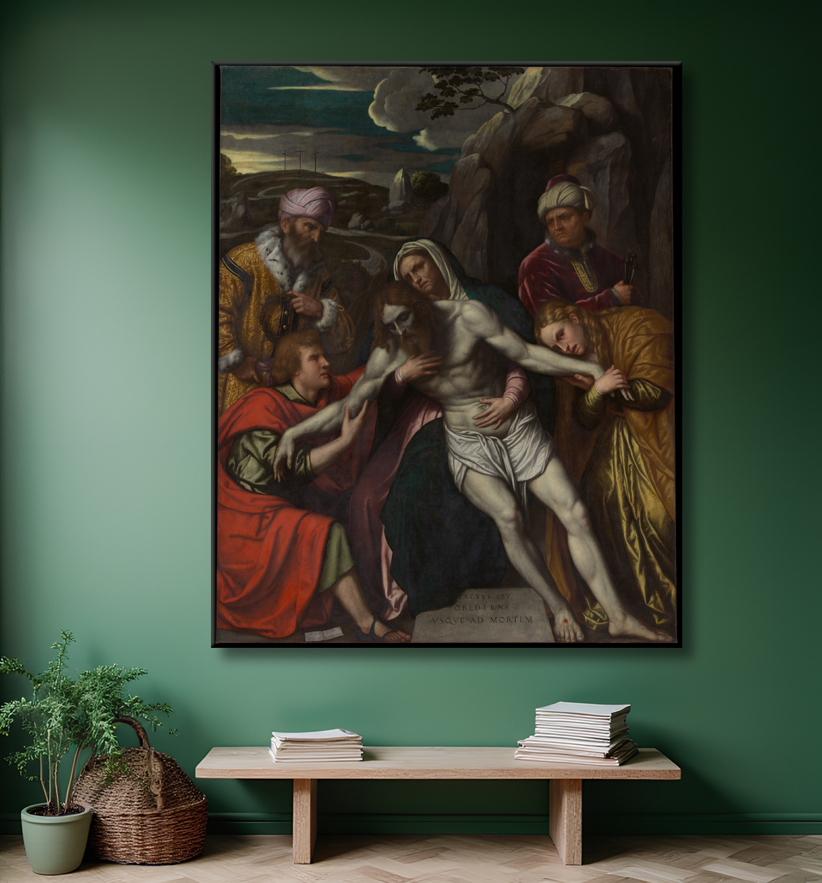 Reproduction La mise au tombeau de Moretto da Brescia (Alessandro Bonvicino) avec decor
