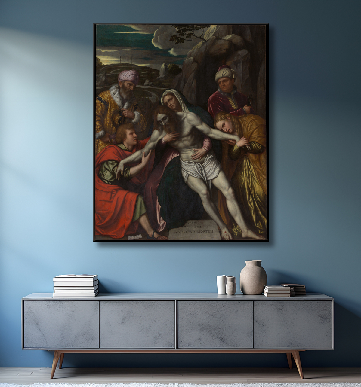 Reproduction La mise au tombeau de Moretto da Brescia (Alessandro Bonvicino) avec decor