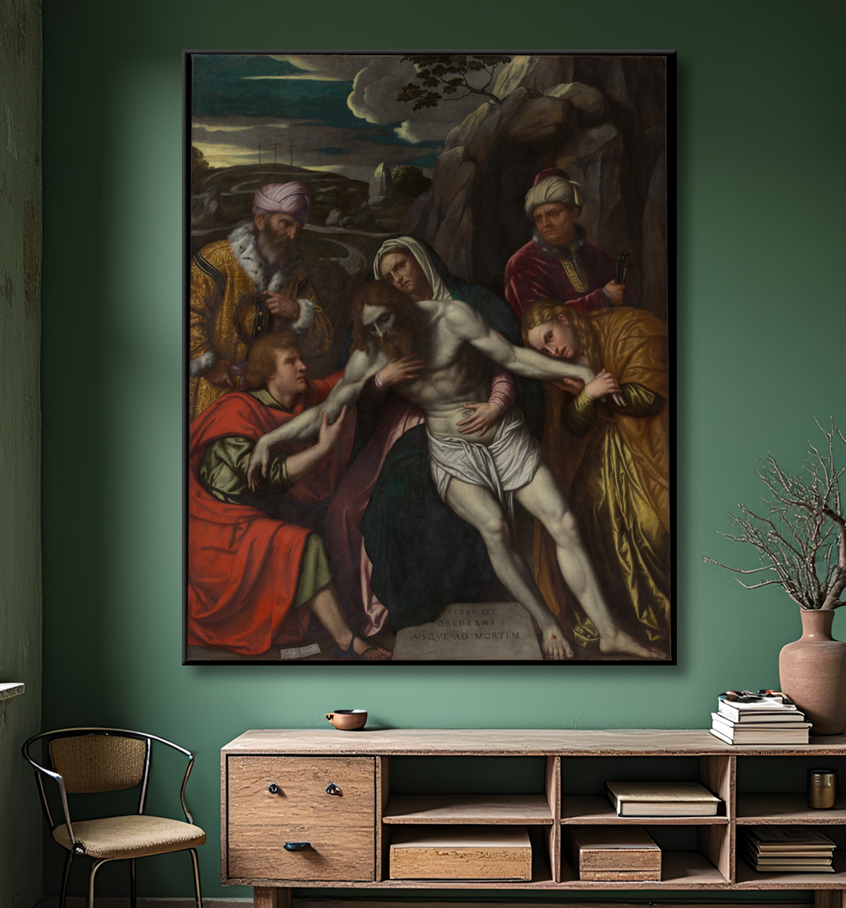 Reproduction La mise au tombeau de Moretto da Brescia (Alessandro Bonvicino) avec decor