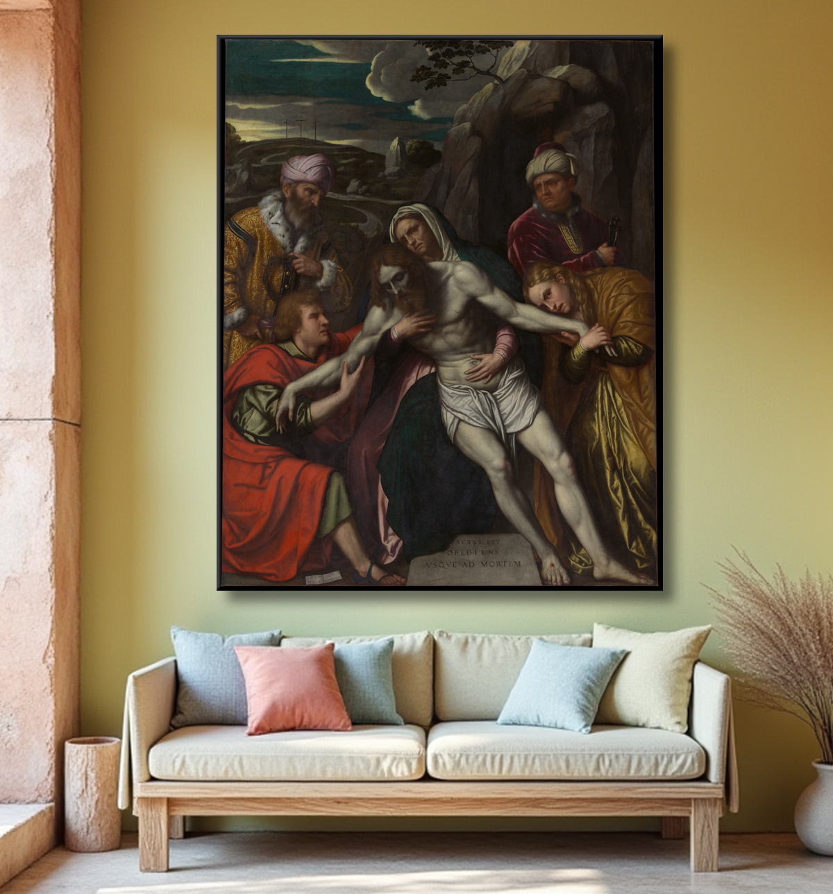 Reproduction La mise au tombeau de Moretto da Brescia (Alessandro Bonvicino) avec decor