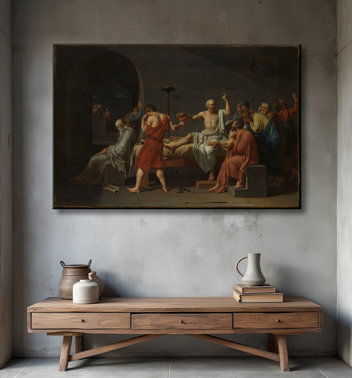 Reproduction La mort de Socrate de Jacques Louis David avec decor