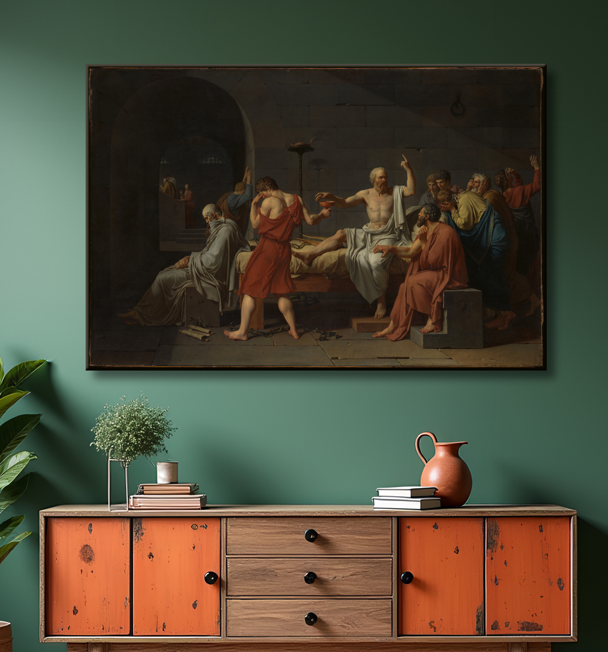 Reproduction La mort de Socrate de Jacques Louis David avec decor