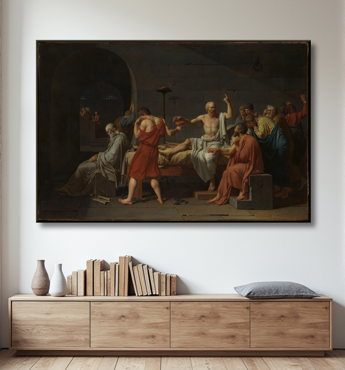 Reproduction La mort de Socrate de Jacques Louis David avec decor
