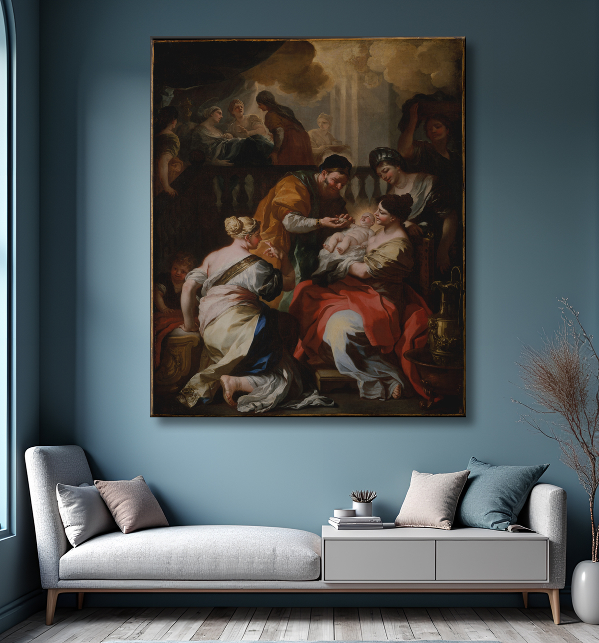 Reproduction La Naissance de la Vierge de Francesco Solimena avec decor