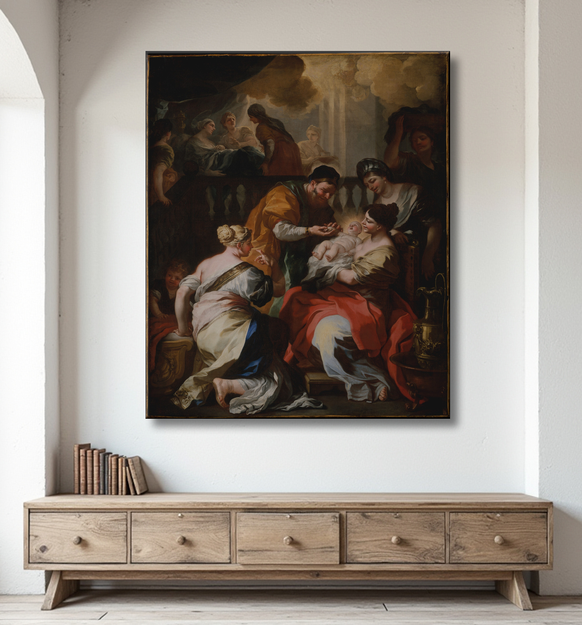 Reproduction La Naissance de la Vierge de Francesco Solimena avec decor