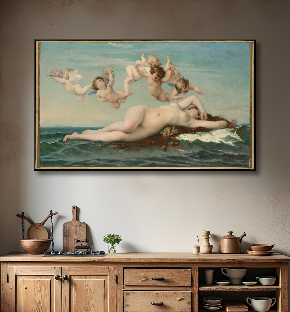 Reproduction La naissance de Vénus de Alexandre Cabanel avec decor