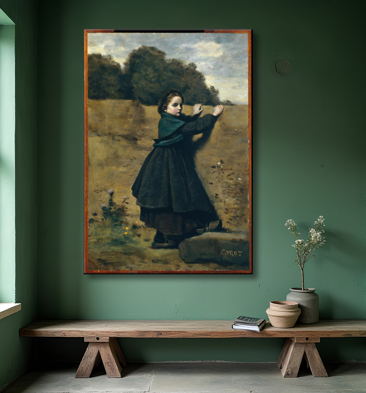 Reproduction La petite fille curieuse de Camille Corot avec decor