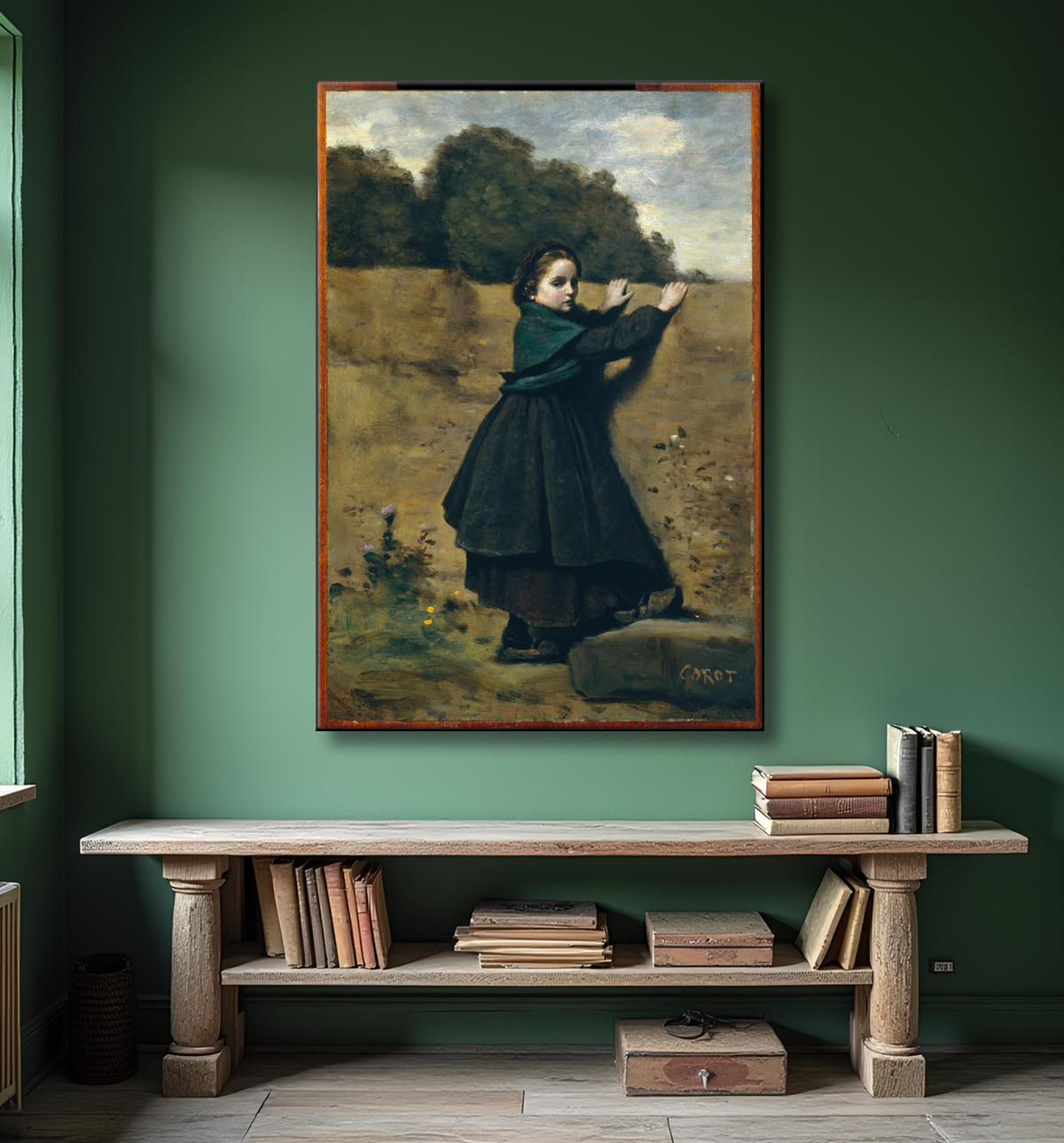 Reproduction La petite fille curieuse de Camille Corot avec decor