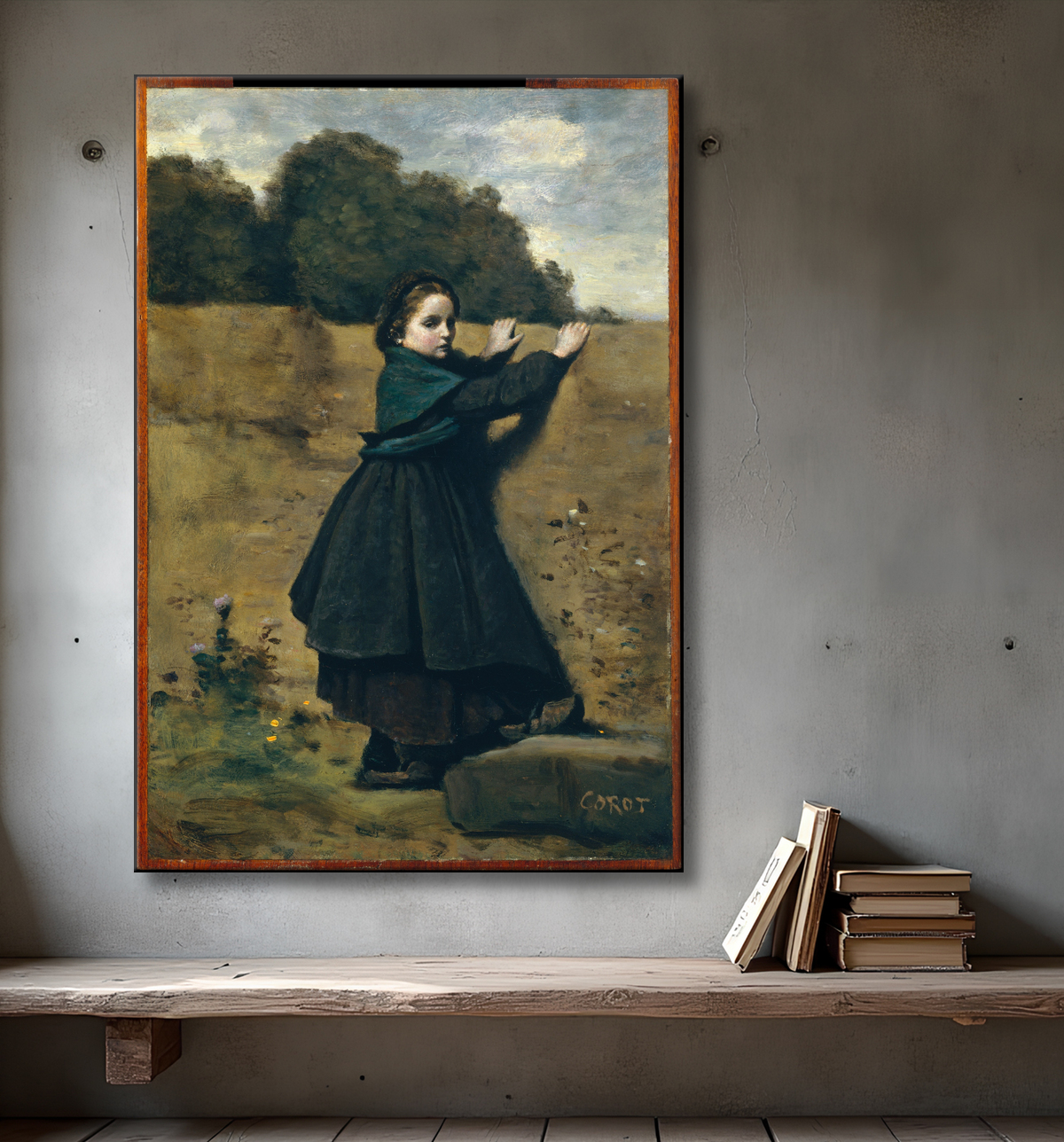 Reproduction La petite fille curieuse de Camille Corot avec decor