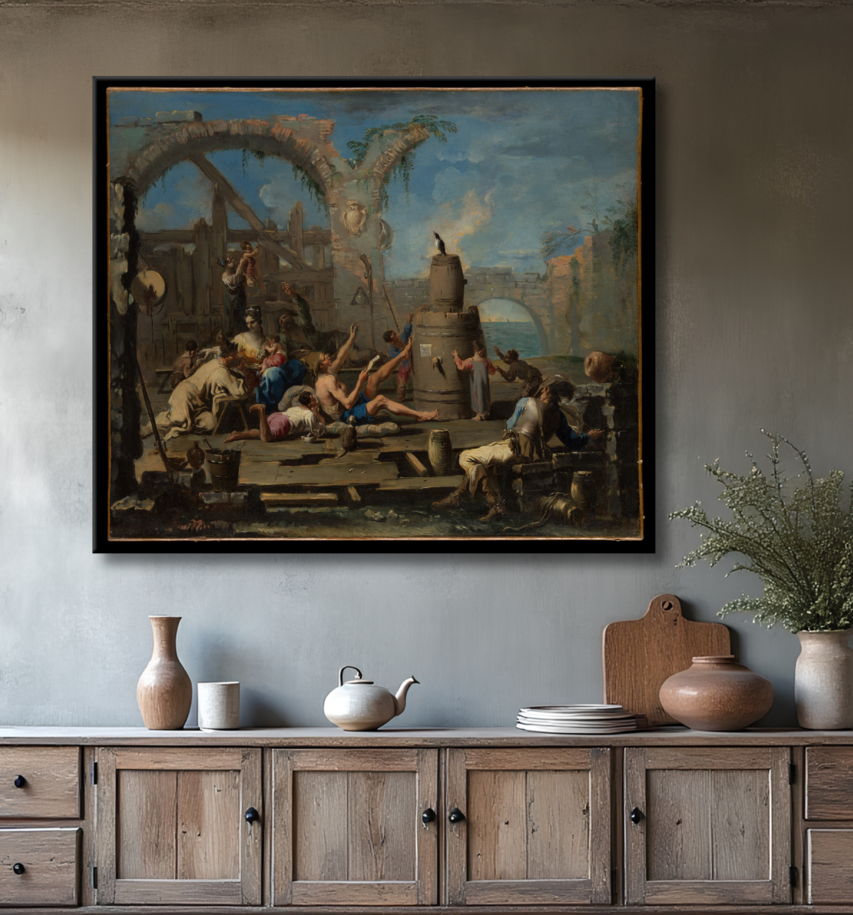 Reproduction La pie apprivoisée de Alessandro Magnasco avec decor