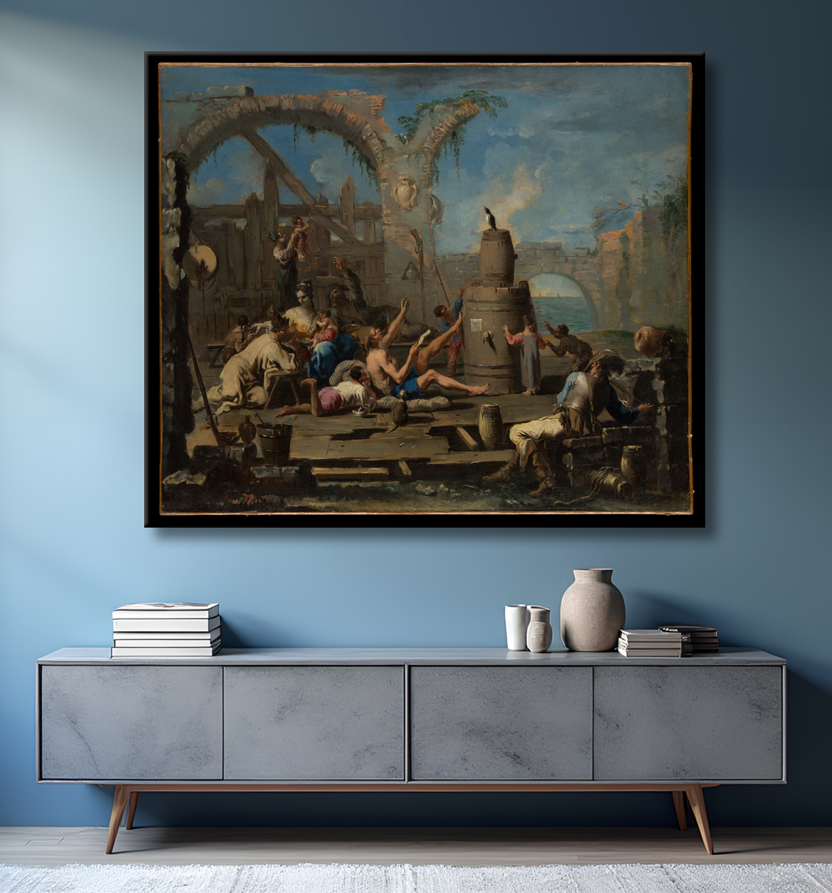 Reproduction La pie apprivoisée de Alessandro Magnasco avec decor