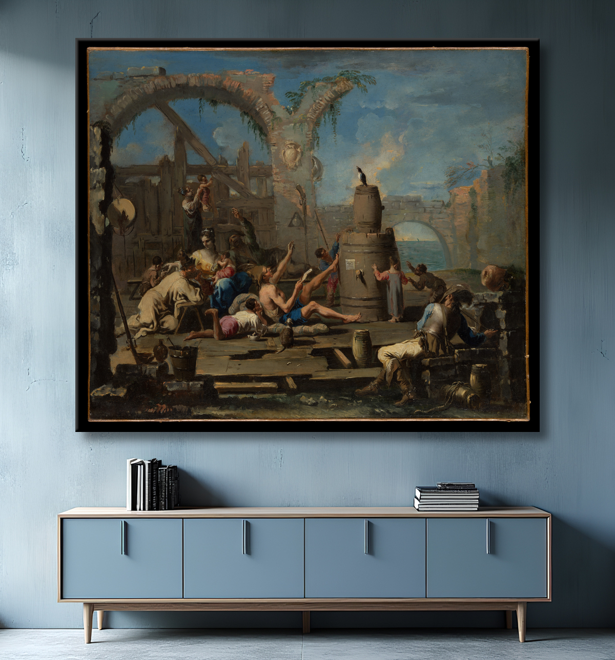 Reproduction La pie apprivoisée de Alessandro Magnasco avec decor