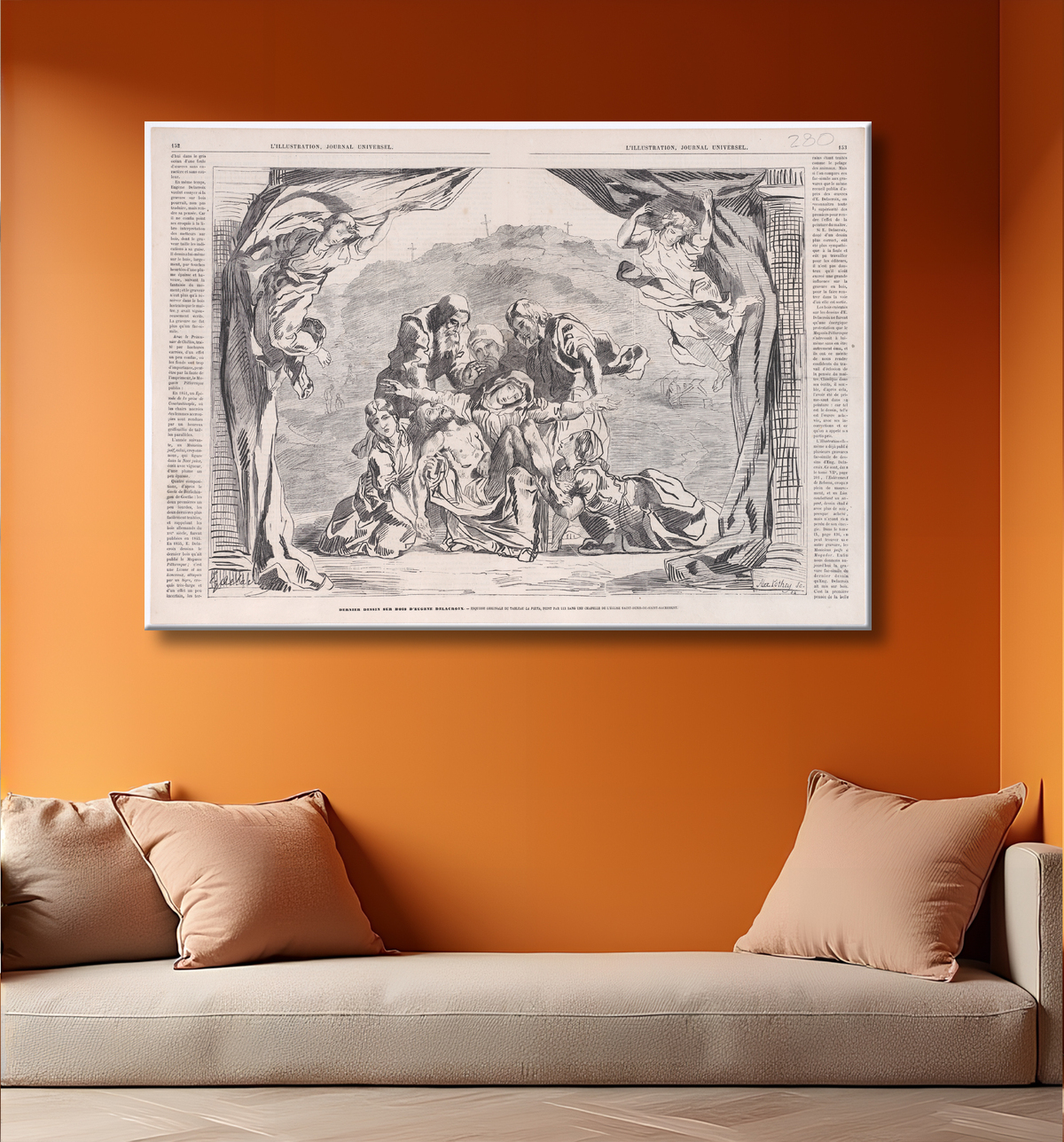 Reproduction La Pietà, de "L'Illustration" de Eugène Delacroix avec decor