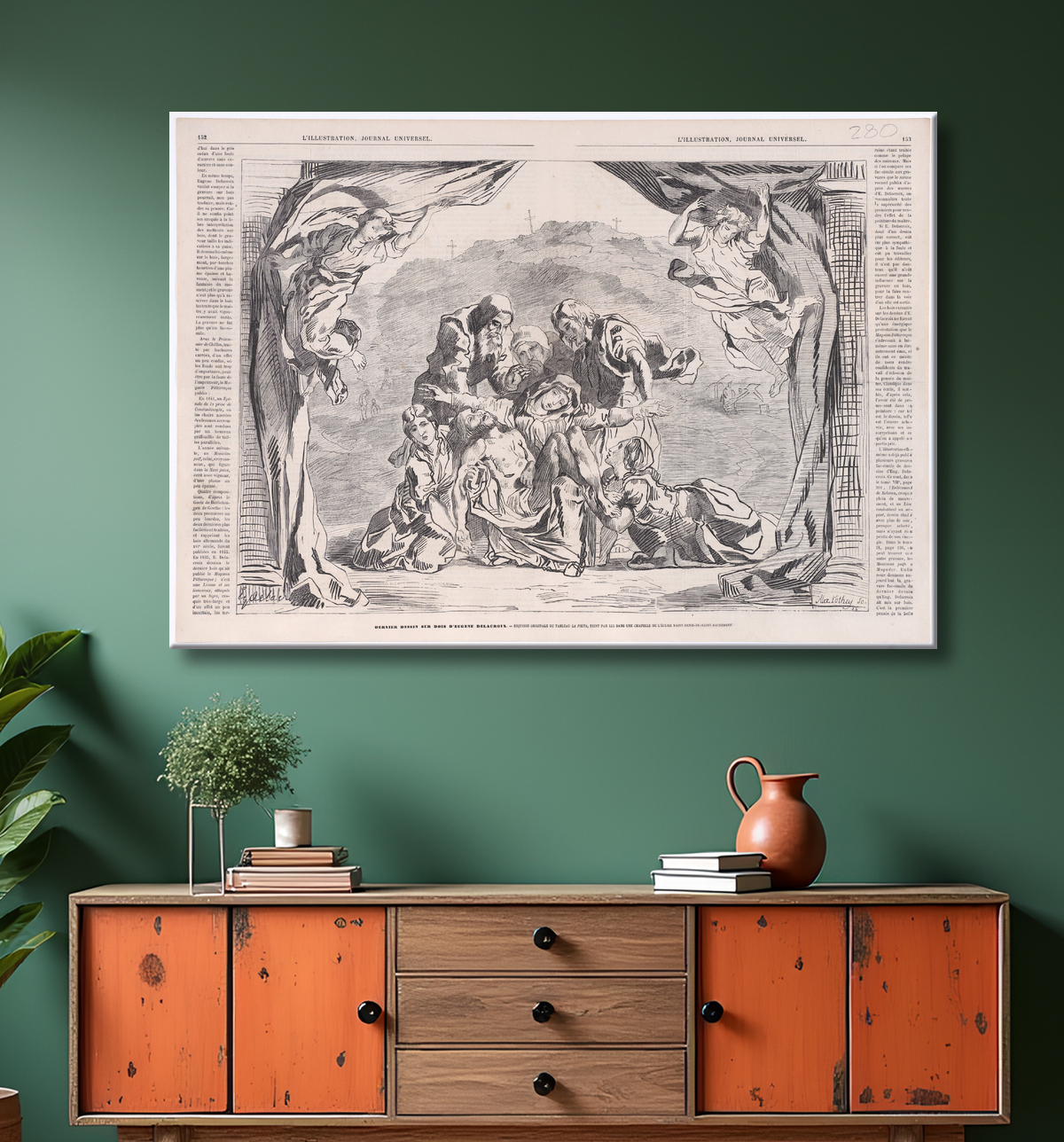 Reproduction La Pietà, de "L'Illustration" de Eugène Delacroix avec decor