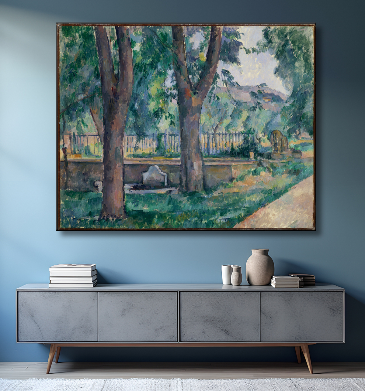 Reproduction La piscine du Jas de Bouffan de Paul Cézanne avec decor