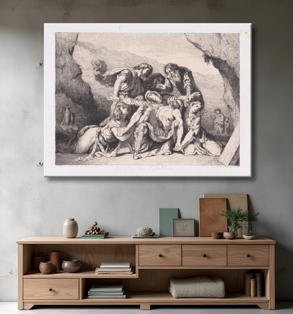 Reproduction La pitié de Eugène Delacroix avec decor