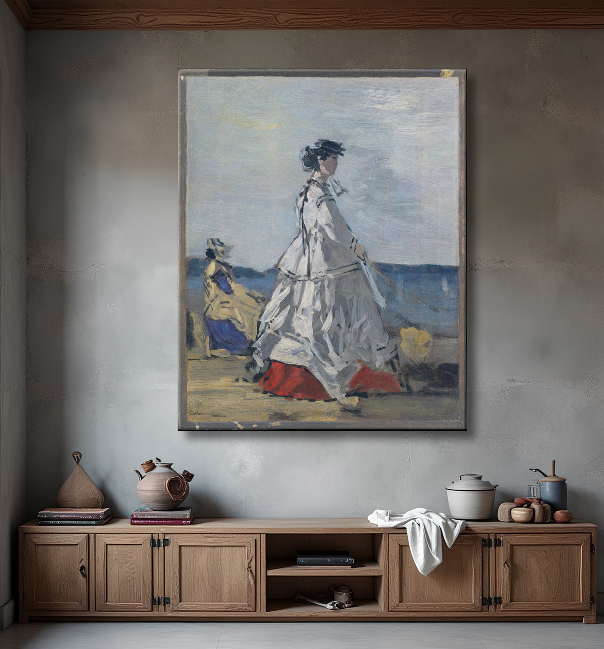 Reproduction La princesse Pauline Metternich (1836-1921) sur la plage de Eugène Boudin avec decor