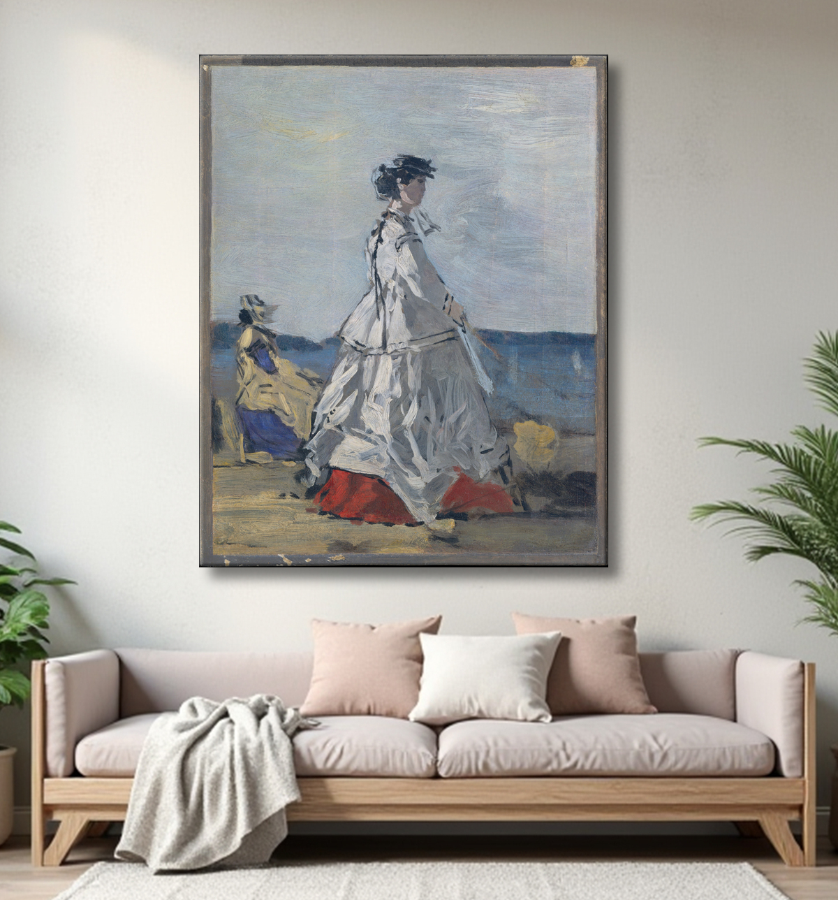 Reproduction La princesse Pauline Metternich (1836-1921) sur la plage de Eugène Boudin avec decor