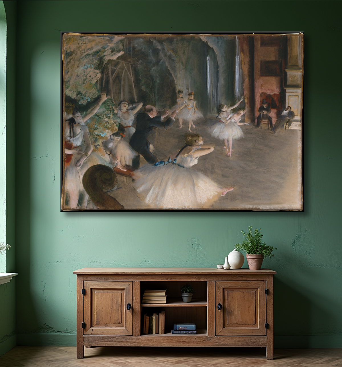 Reproduction La répétition sur scène de Edgar Degas avec decor
