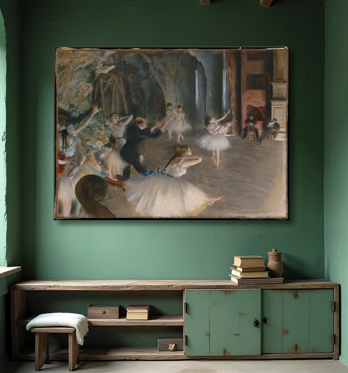 Reproduction La répétition sur scène de Edgar Degas avec decor