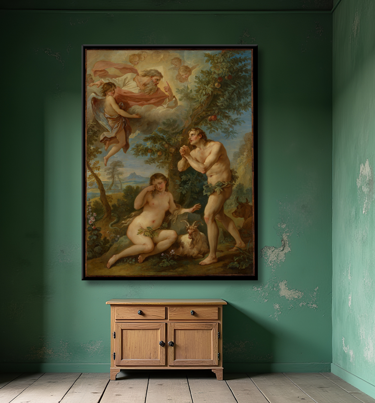 Reproduction La réprimande d'Adam et Eve de Charles Joseph Natoire avec decor