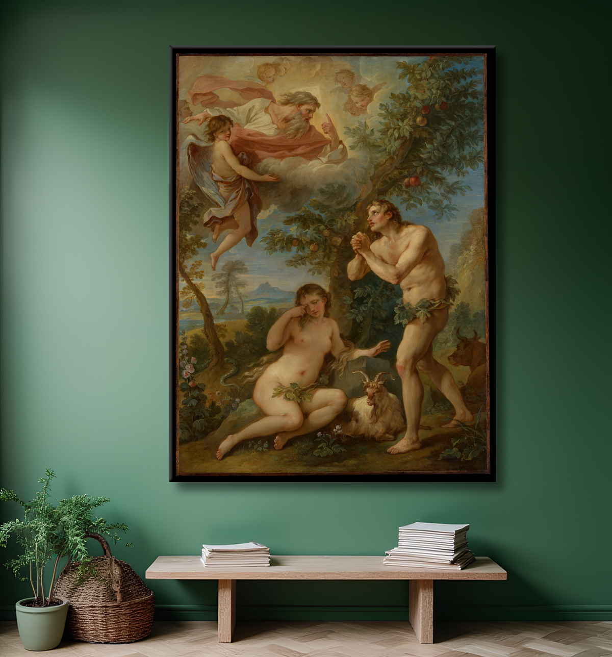 Reproduction La réprimande d'Adam et Eve de Charles Joseph Natoire avec decor