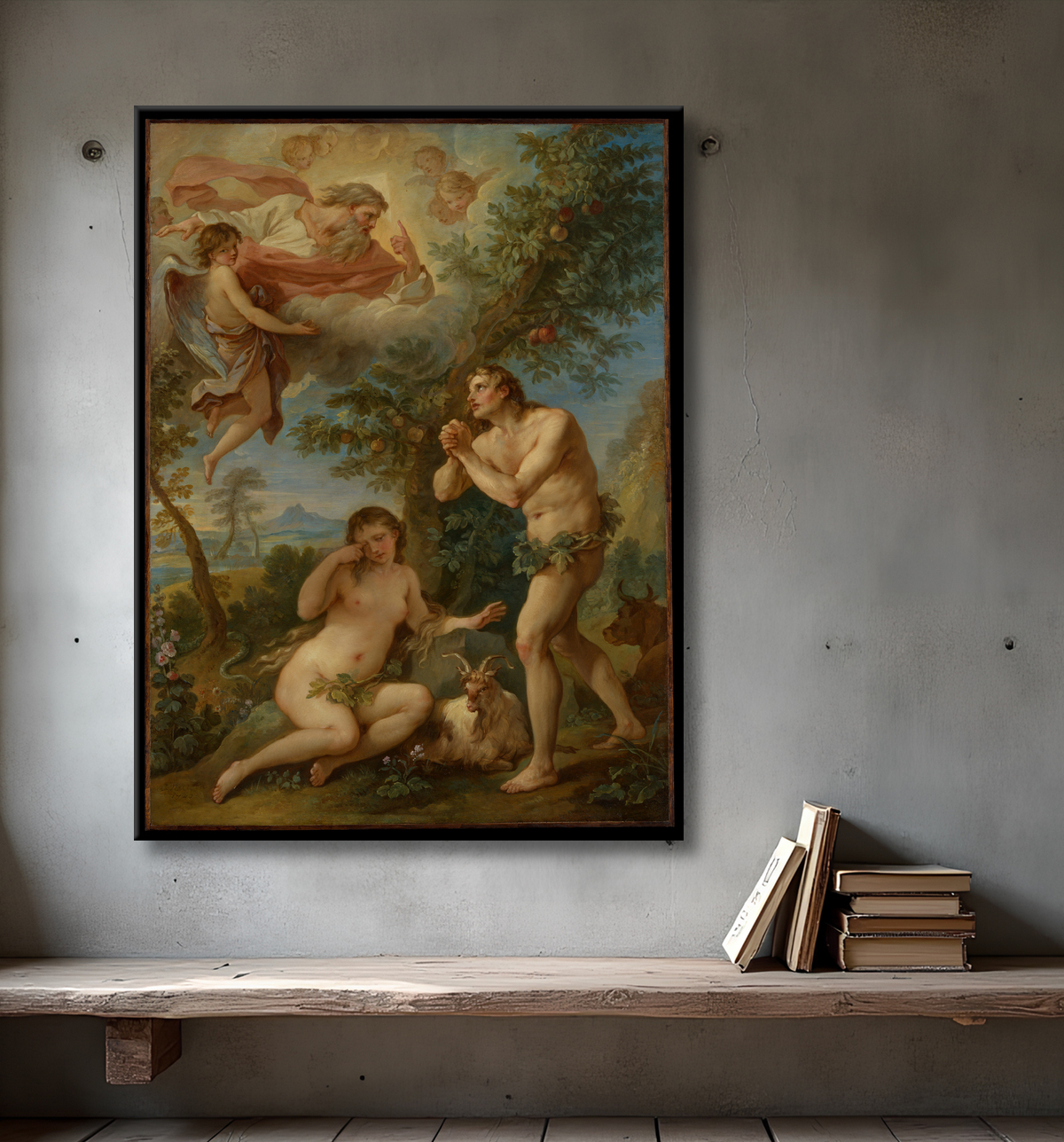 Reproduction La réprimande d'Adam et Eve de Charles Joseph Natoire avec decor
