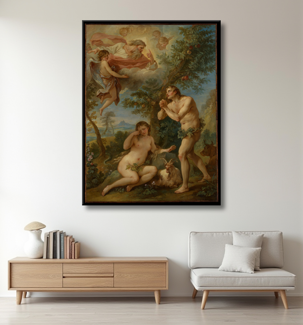 Reproduction La réprimande d'Adam et Eve de Charles Joseph Natoire avec decor