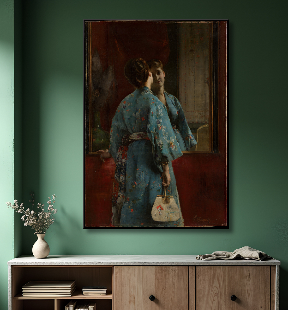 Reproduction La robe japonaise de Alfred Stevens avec decor