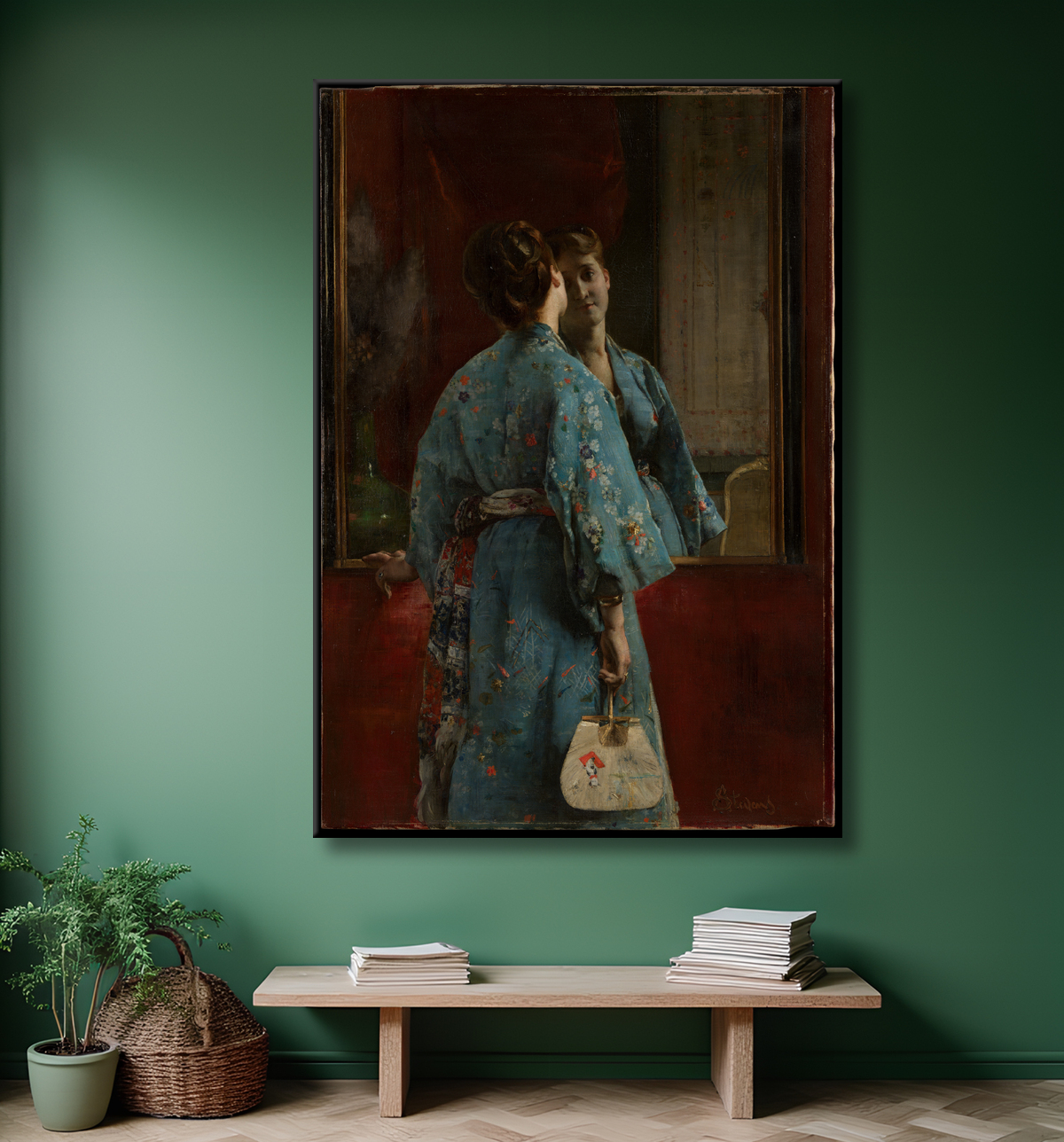 Reproduction La robe japonaise de Alfred Stevens avec decor