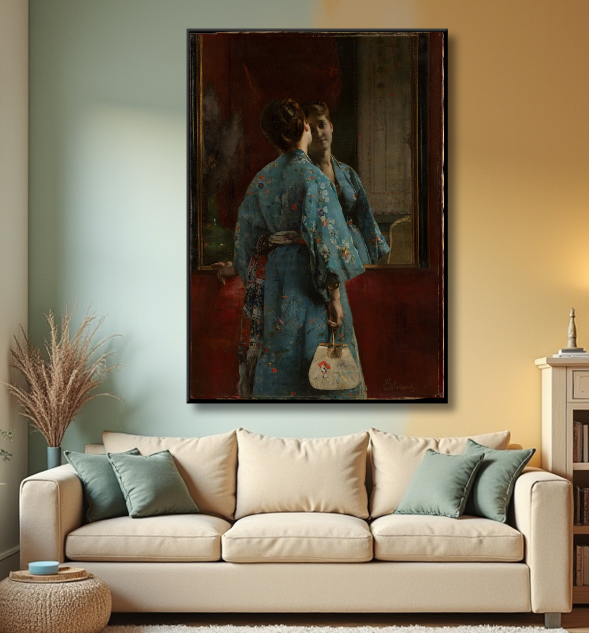 Reproduction La robe japonaise de Alfred Stevens avec decor