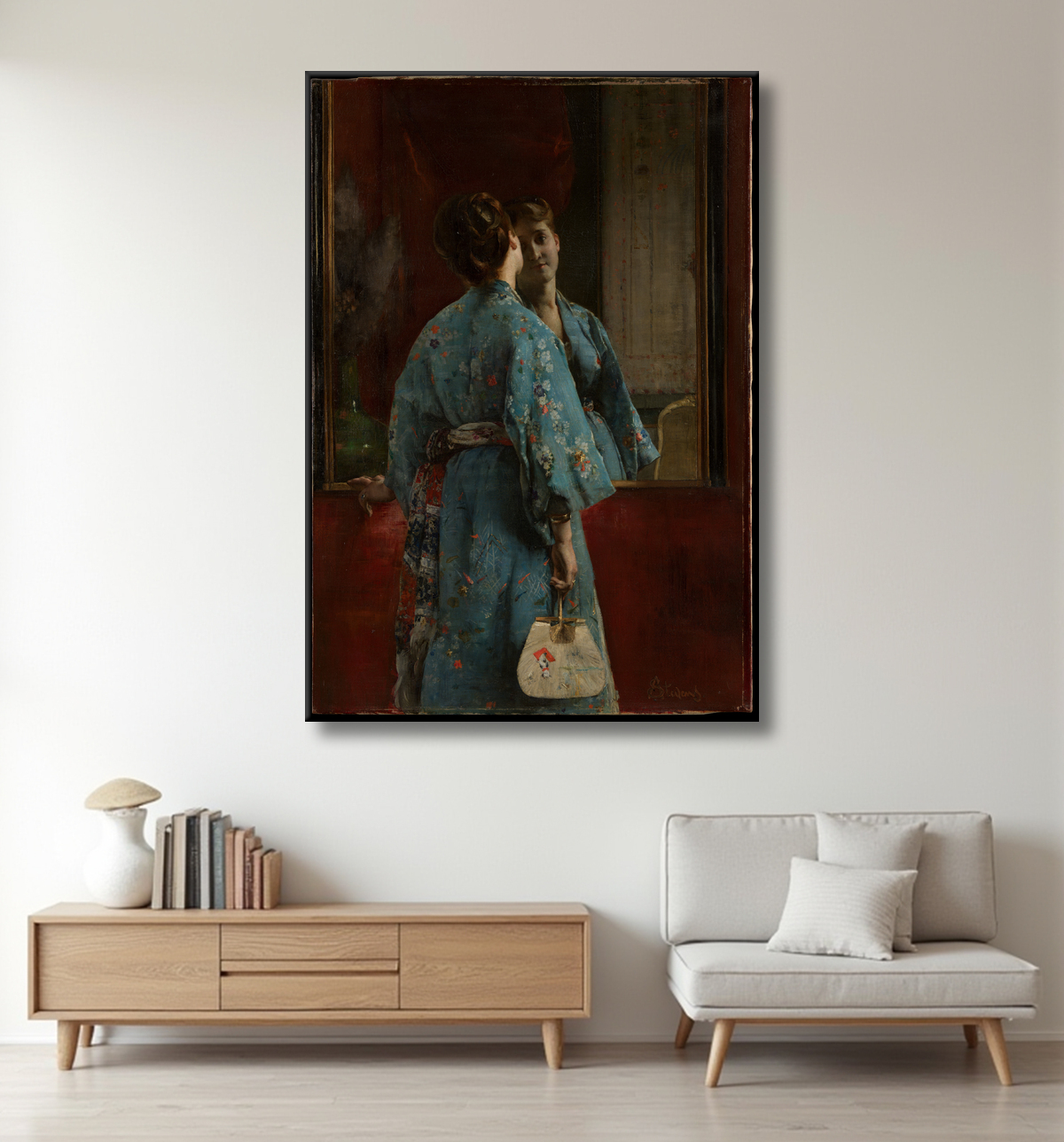 Reproduction La robe japonaise de Alfred Stevens avec decor