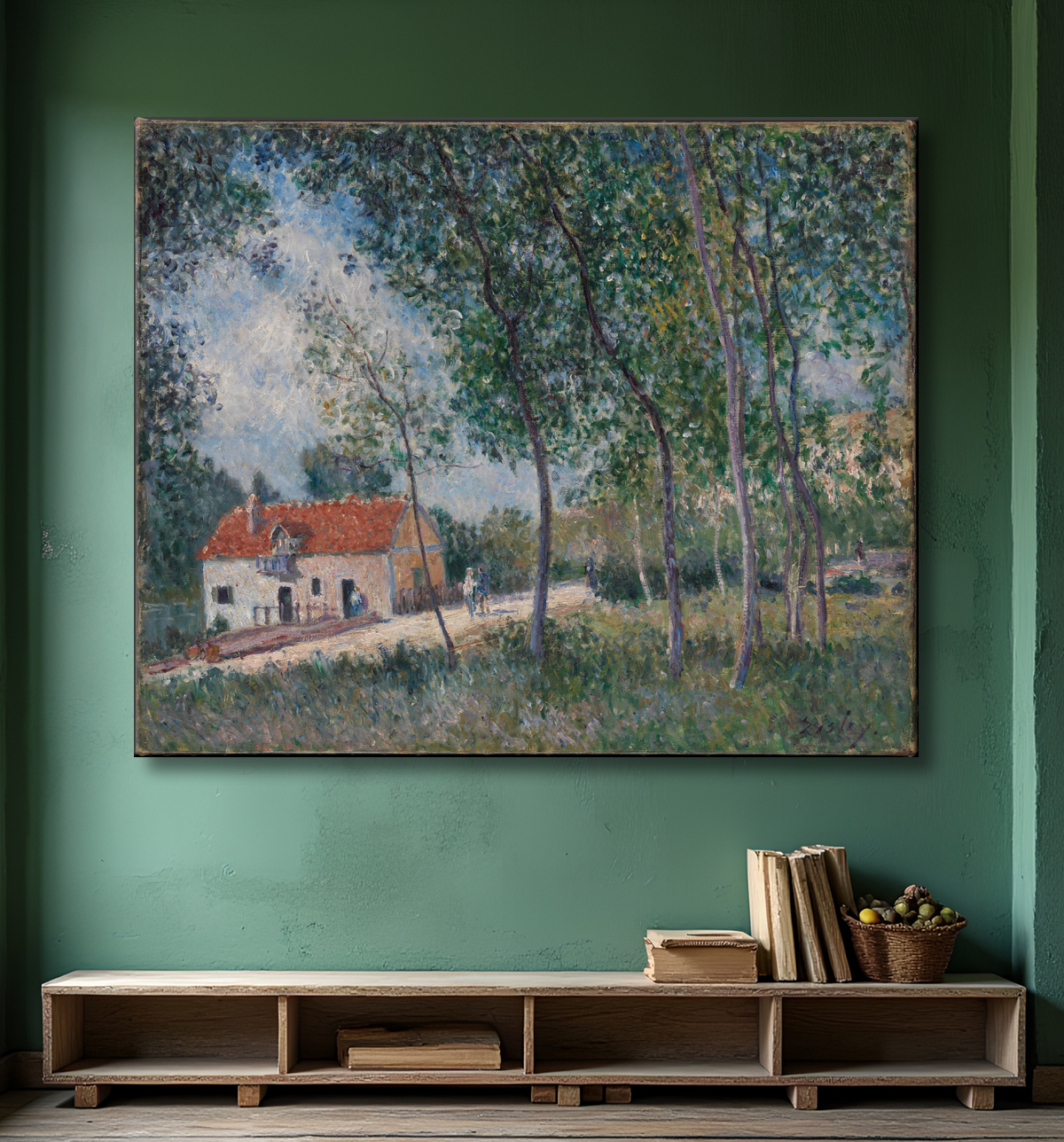 Reproduction La route de Moret à Saint-Mammès de Alfred Sisley avec decor