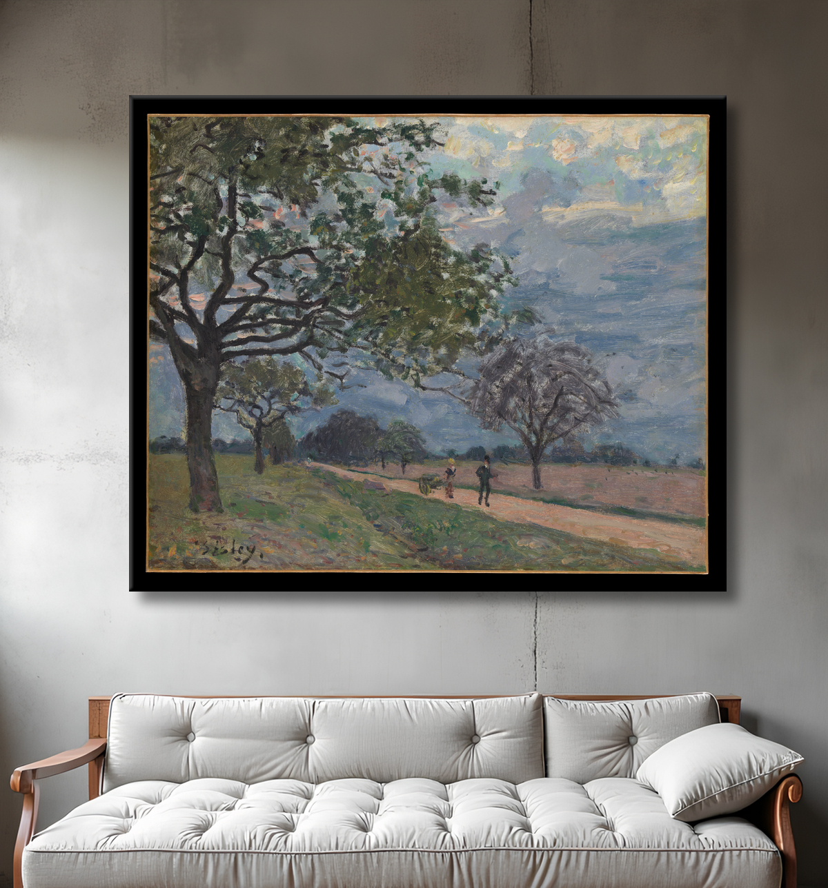 Reproduction La route de Versailles à Louveciennes de Alfred Sisley avec decor