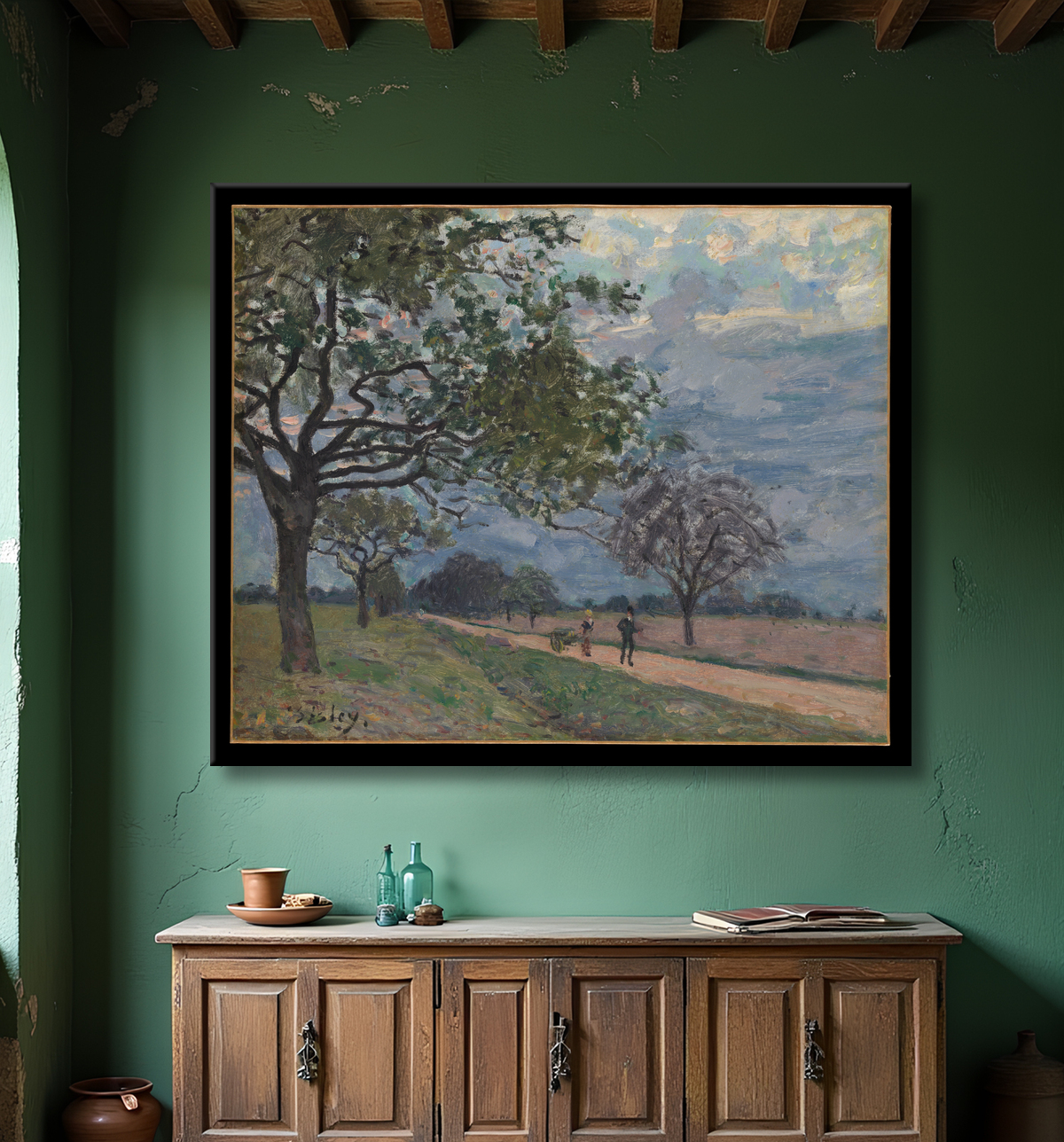 Reproduction La route de Versailles à Louveciennes de Alfred Sisley avec decor