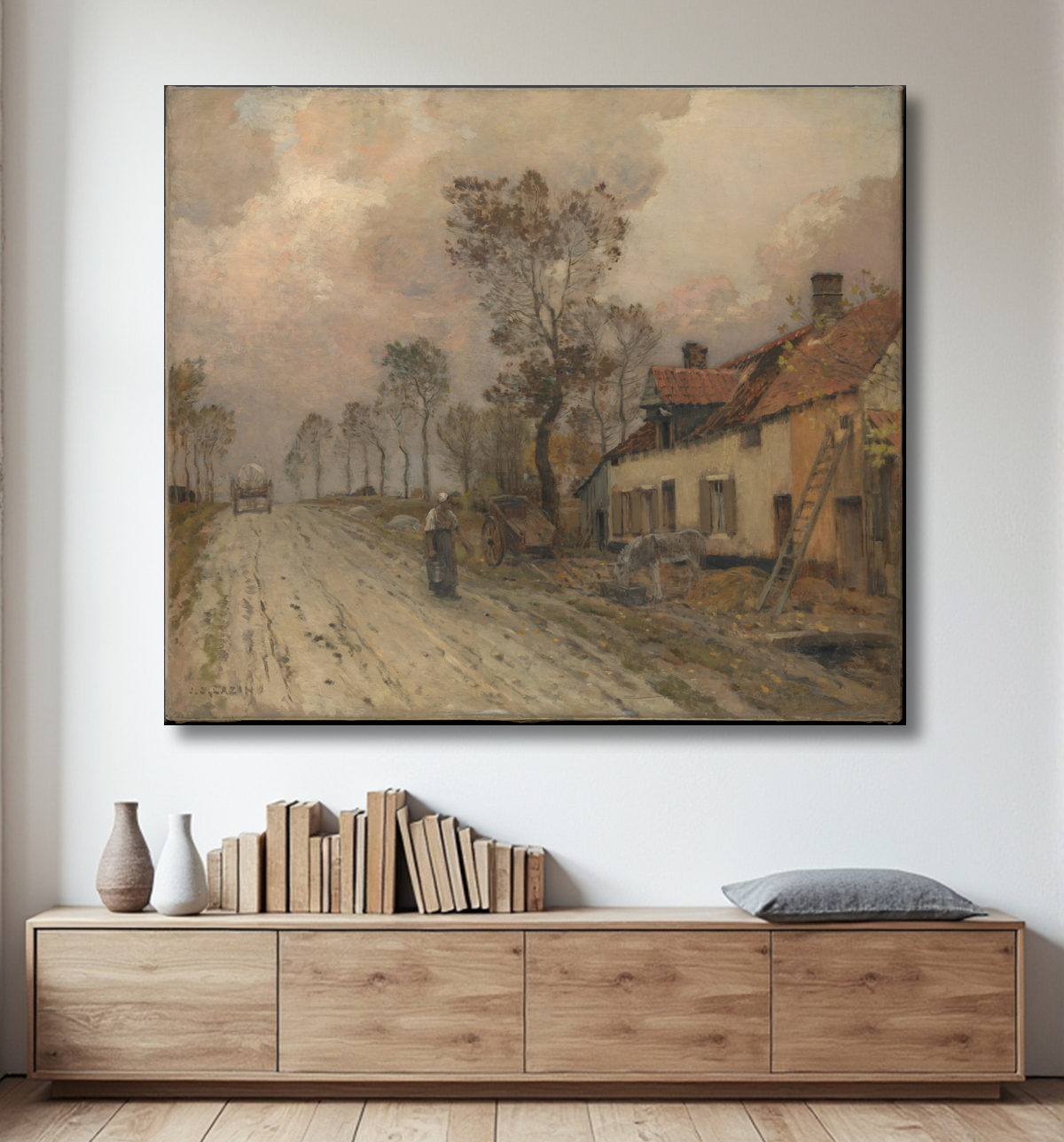 Reproduction La route nationale à Samer de Jean-Charles Cazin avec decor