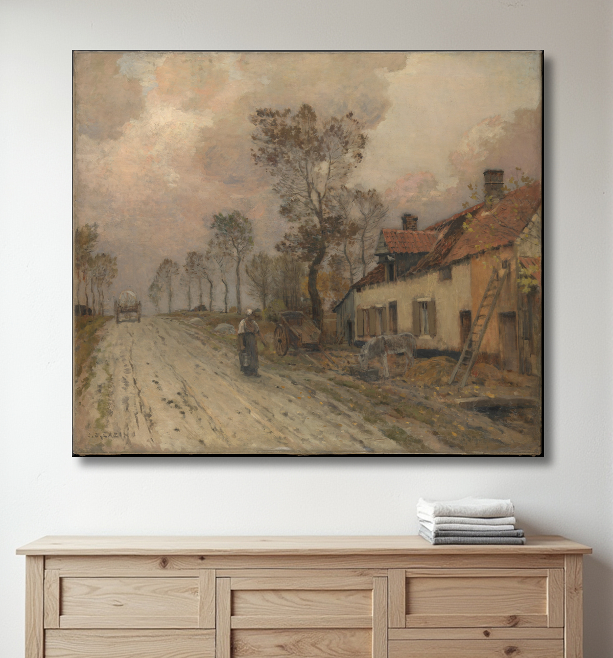 Reproduction La route nationale à Samer de Jean-Charles Cazin avec decor
