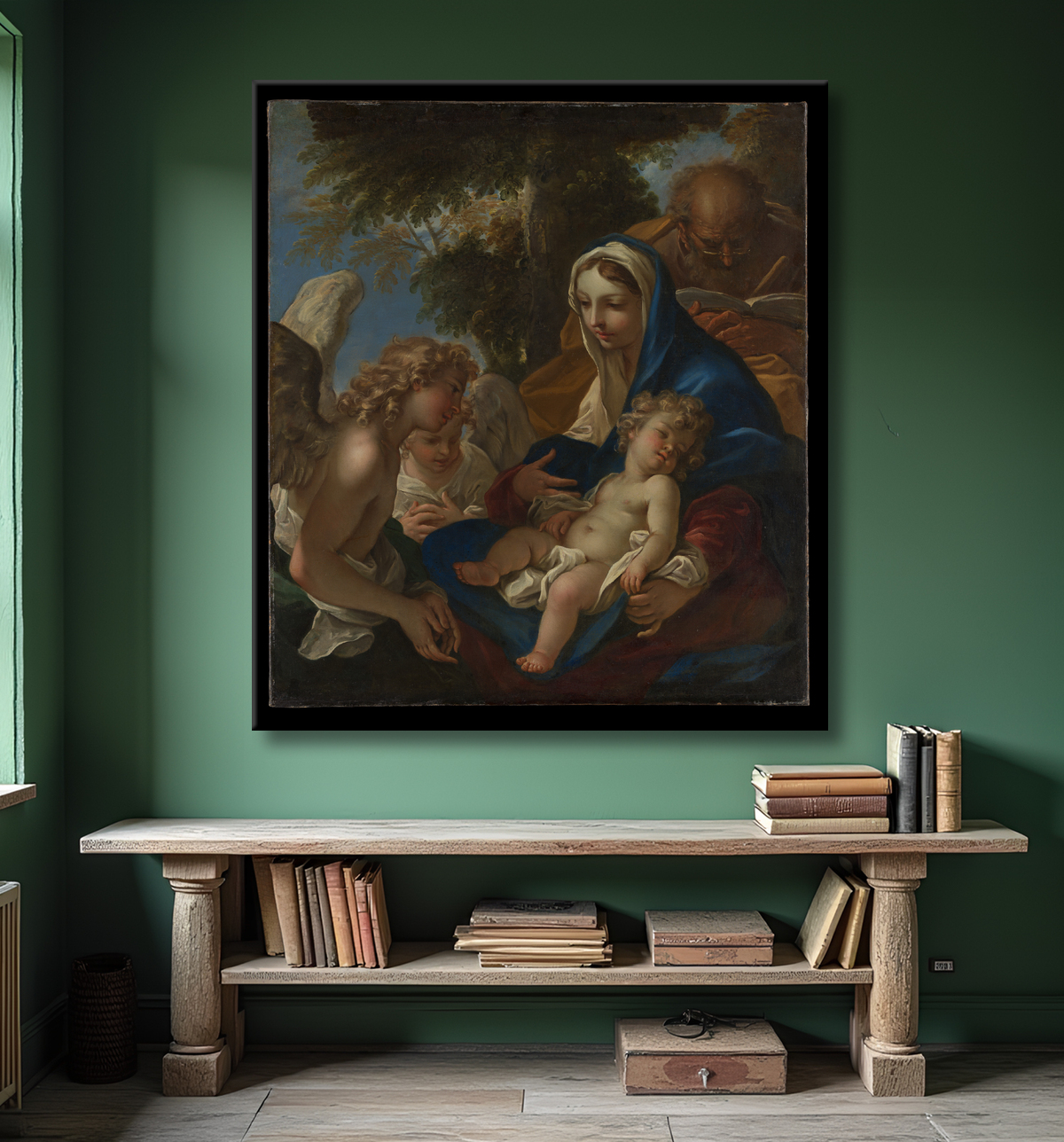Reproduction La Sainte Famille avec des anges de Sebastiano Ricci avec decor