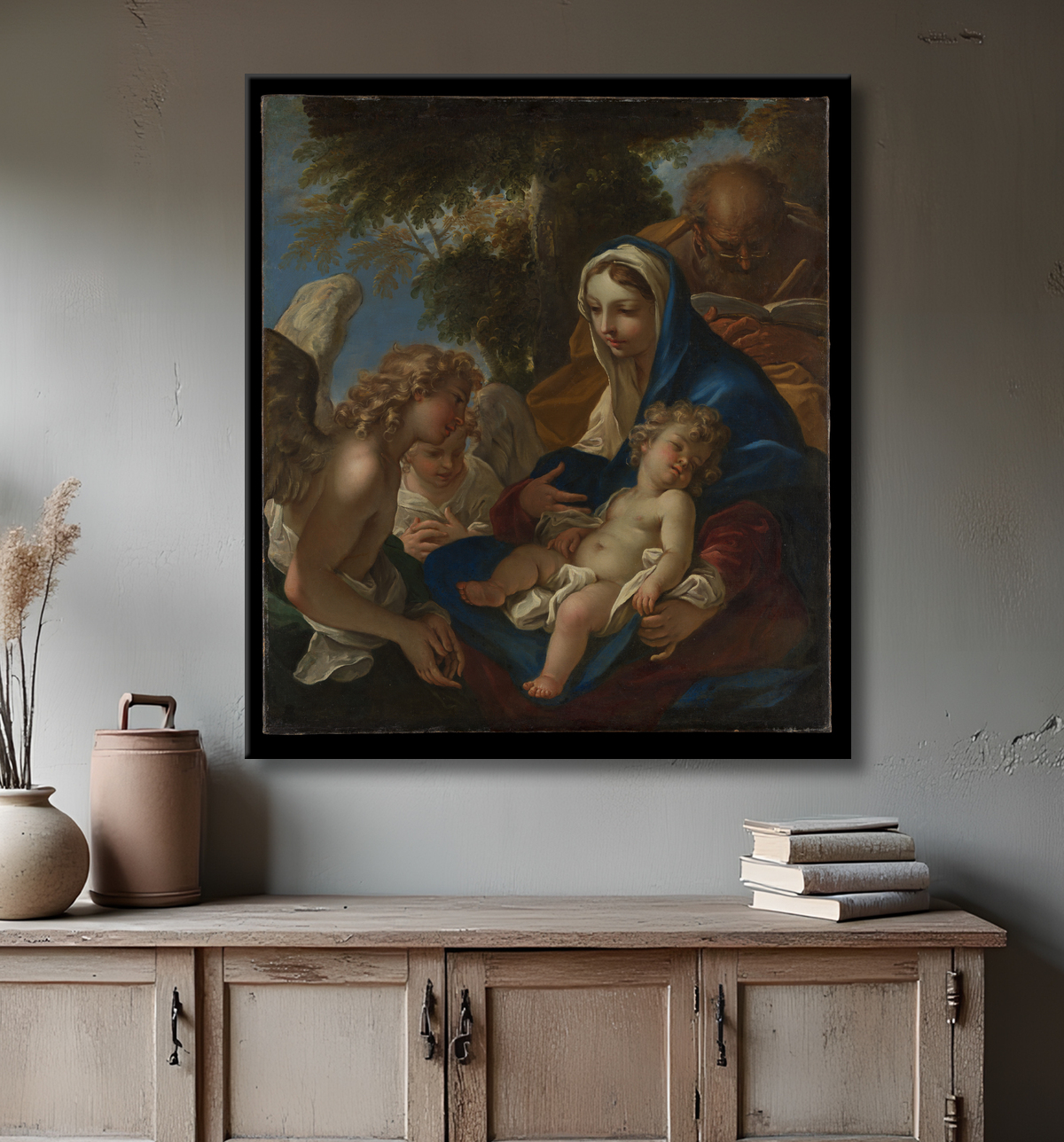 Reproduction La Sainte Famille avec des anges de Sebastiano Ricci avec decor
