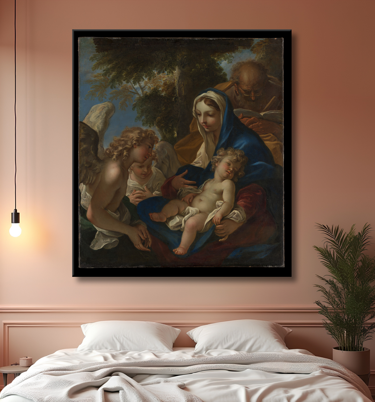 Reproduction La Sainte Famille avec des anges de Sebastiano Ricci avec decor