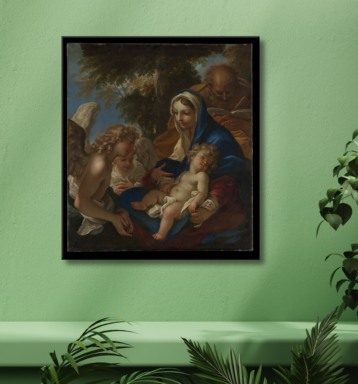 Reproduction La Sainte Famille avec des anges de Sebastiano Ricci avec decor