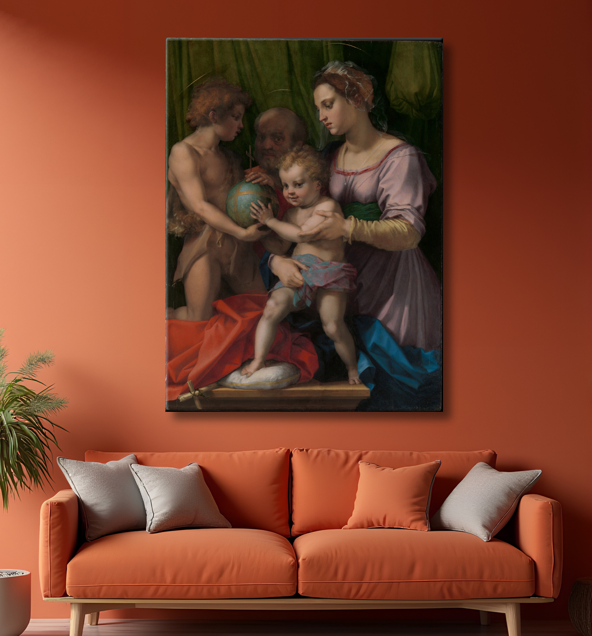Reproduction La Sainte Famille avec le jeune saint Jean-Baptiste de Andrea del Sarto (Andrea d'Agnolo) avec decor