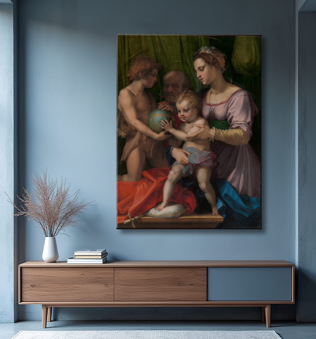 Reproduction La Sainte Famille avec le jeune saint Jean-Baptiste de Andrea del Sarto (Andrea d'Agnolo) avec decor