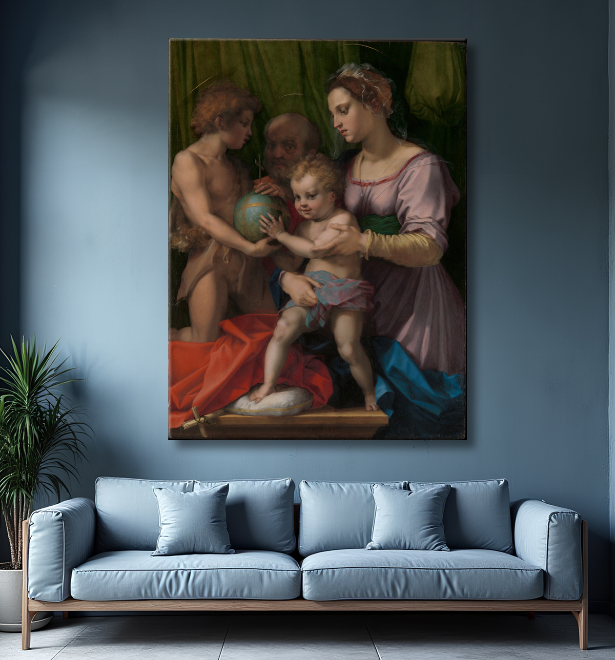 Reproduction La Sainte Famille avec le jeune saint Jean-Baptiste de Andrea del Sarto (Andrea d'Agnolo) avec decor